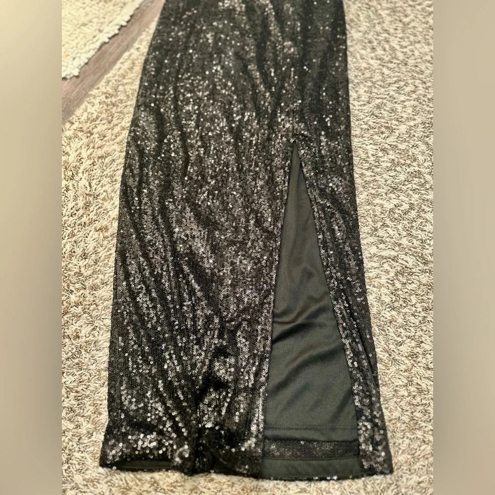 High Waisted Black Sequin Skirt